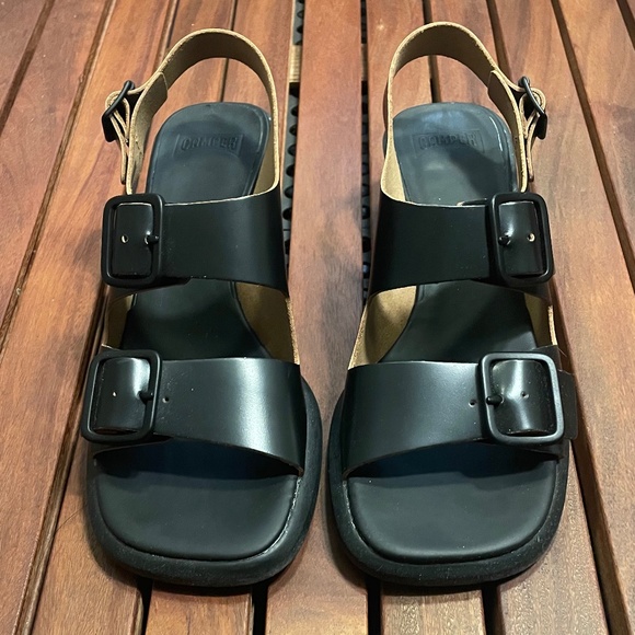 Camper Dina low heel strap sandal womens size 38 Black leather - Picture 1 of 9
